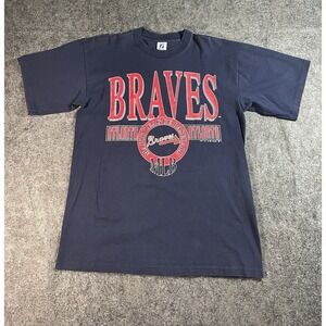 Vintage Atlanta Braves Single Stitch T Shirt Mens Large Logo 7 1992 Blue Graphic